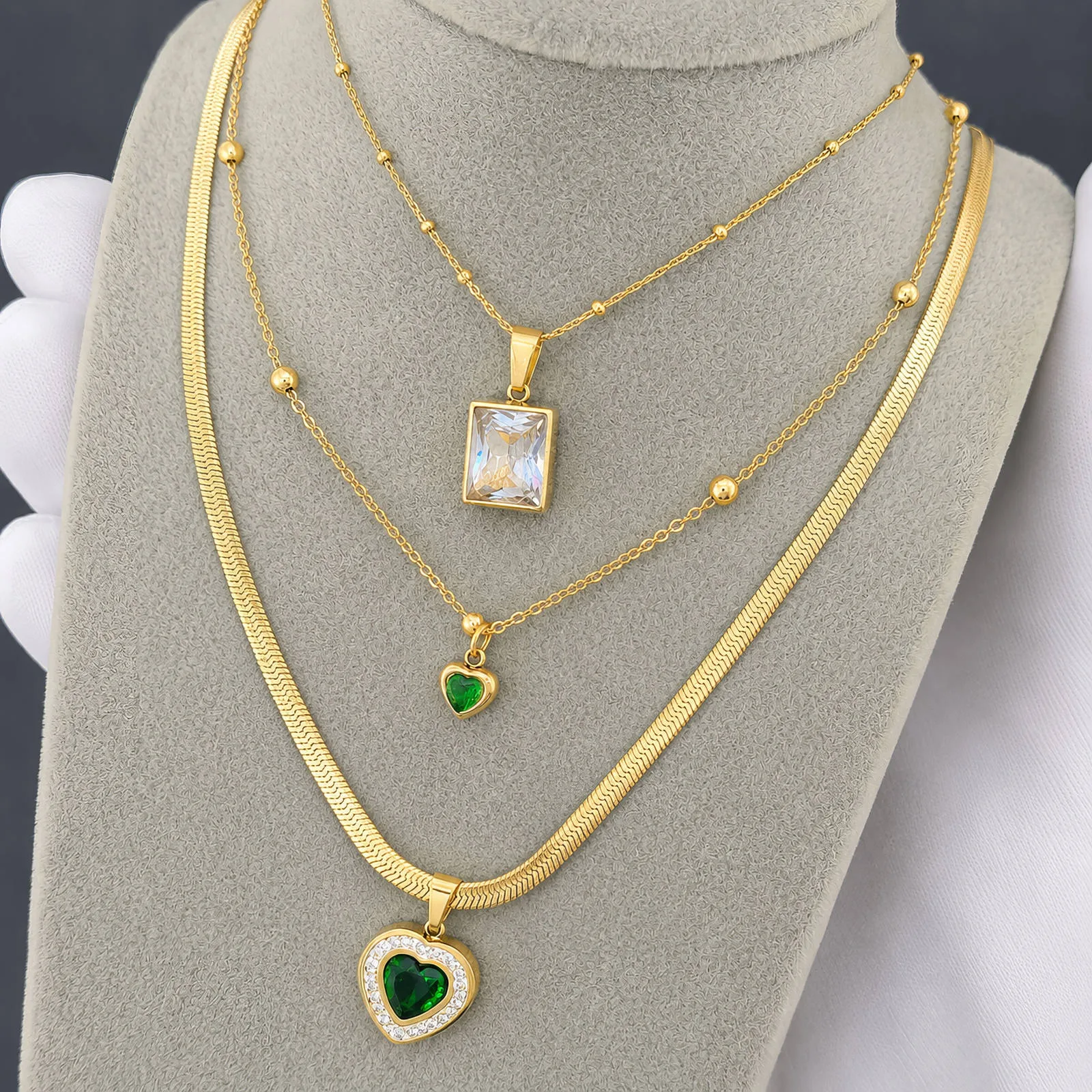 Colier 2 Hearts cu pietre zirconiu placat cu aur 18K 2